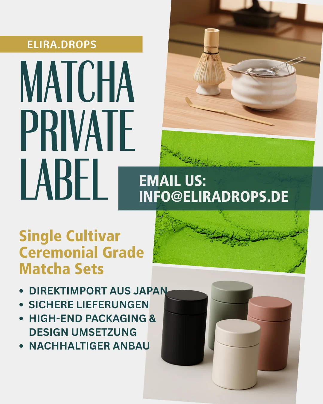 Hochwertiges Matcha-Pulver für Private Label Marken – ideal für E-Commerce, Gastronomie und den Handel
